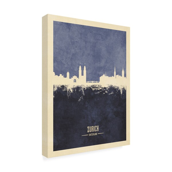 Michael Tompsett 'Zurich Switzerland Skyline Navy' Canvas Art,18x24